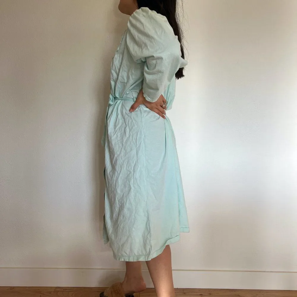 Vintage 1970s soft knit green long sleeve robe embroidered yoke detail medium - Picture 6 of 10